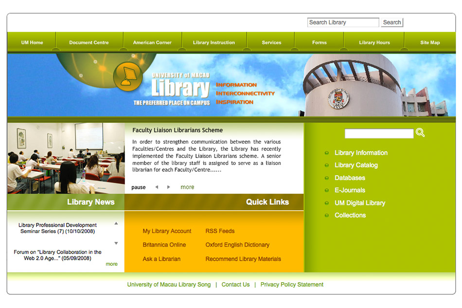 Webpage design for University of Macau Library